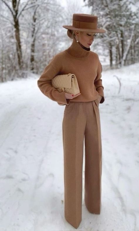 Camel Sweater with Brown Pants